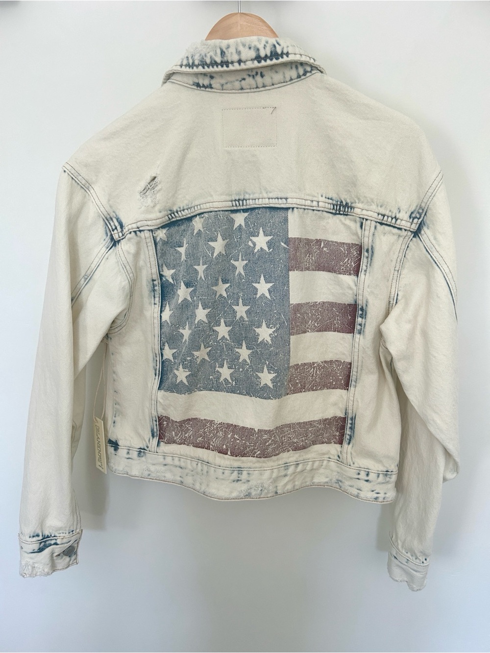 Blank NYC American Flag Distressed Denim Jacket Size S - Picture 14 of 15